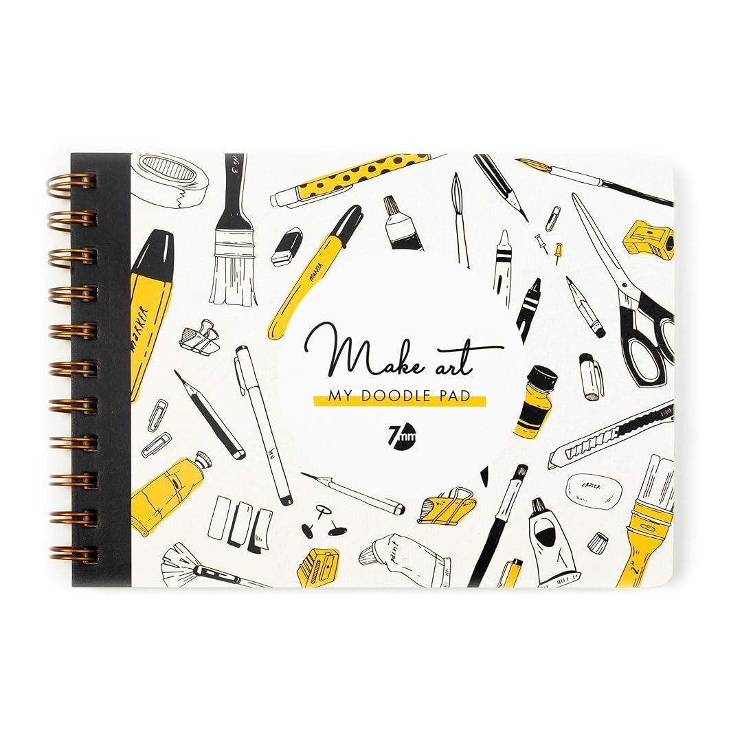 7mm Between the Lines | Doodle Pad | Spiral Art Journal | Sketch Pad | Mustard | Pack of 2