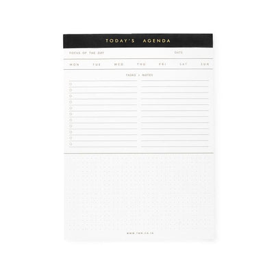 7mm Between the Lines | Today's Agenda | Notepad | Pack of 2 | Black