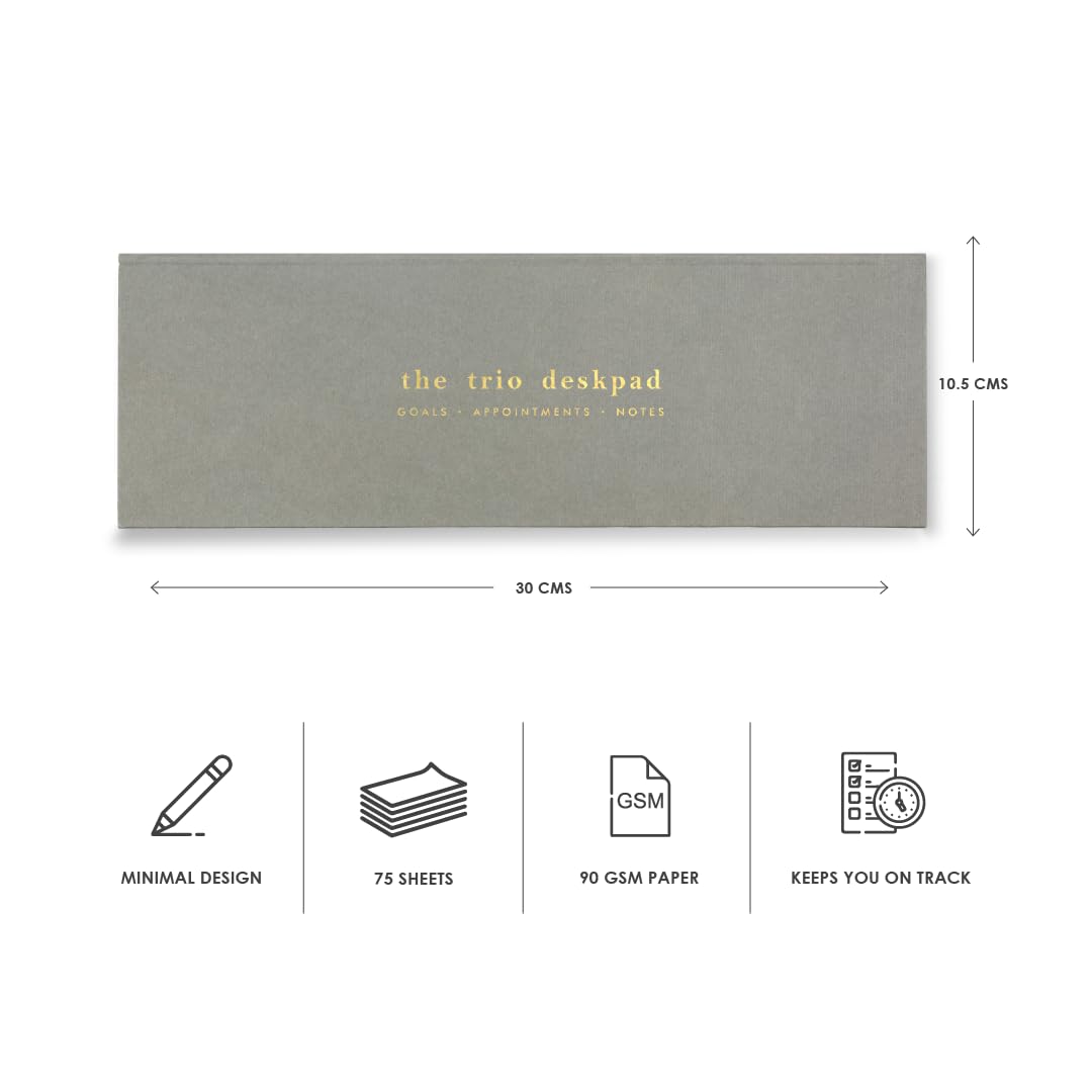 7mm Between the Lines | Trio Desk Pad | Grey | Printed Hardbound Notepad