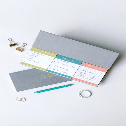 7mm Between the Lines | Trio Desk Pad | Grey | Printed Hardbound Notepad