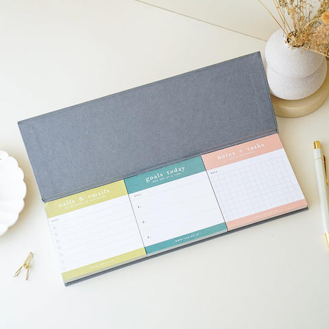 7mm Between the Lines | Trio Desk Pad | Grey | Printed Hardbound Notepad