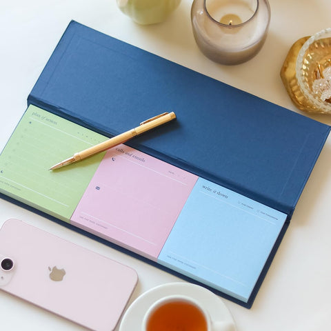 7mm Between the Lines | Trio Desk Pad Navy | 75 Leaves | Printed Hardbound Notepad