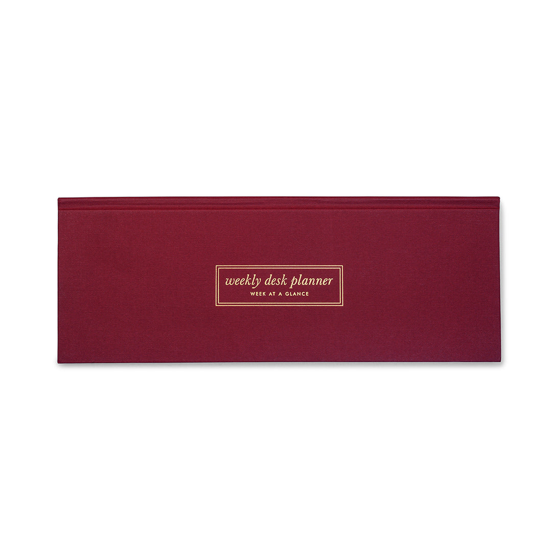 7mm Between the Lines | Undated Weekly Desk Planner | Burgundy | Printed Hardbound Notepad | 60 Leaves