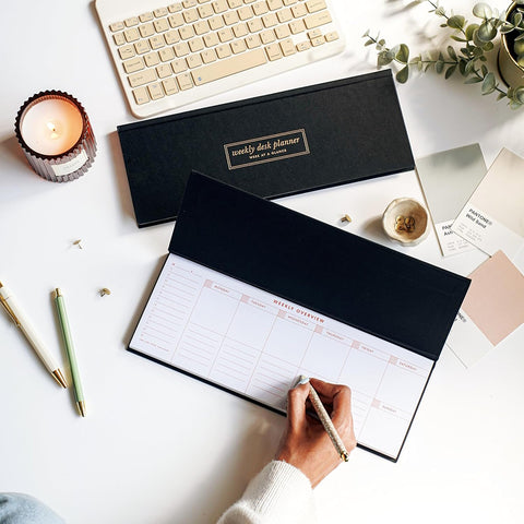 7mm Between the Lines | Undated Weekly Desk Planner | Charcoal | Printed Hardbound Notepad | 60 Leaves