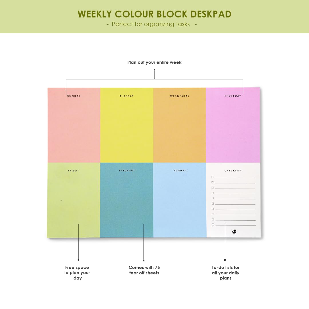 7mm Between the Lines | Undated | Weekly Deskpad Colourblock Notepad | 60 Leaves