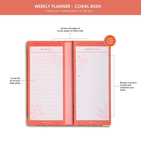 7mm Between the Lines | Weekly Planner | Coral Rush | Printed Hardbound Notepad | 120 Leaves