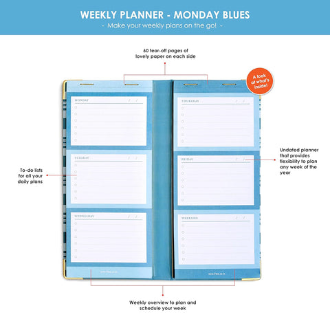 7mm Between the Lines | Weekly Planner | Monday Blues | Printed Hardbound Notepad | 120 Leaves