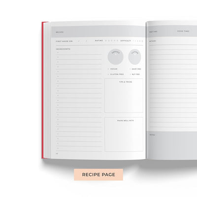 7mm Recipe Journal | Make your own Recipe and Cook Book | A5 Size | Hardbound and Laminated | Coral