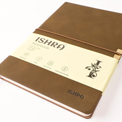 ISHRA A5 Size Ruled Notebook | Ideal Note Book Journal Diary for Work Office Writing Journaling Note Taking Travel | Brown Soft Cover| 172 Pages | 80gsm | Fountain Pen Friendly Paper