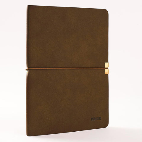 ISHRA A5 Size Ruled Notebook | Ideal Note Book Journal Diary for Work Office Writing Journaling Note Taking Travel | Brown Soft Cover| 172 Pages | 80gsm | Fountain Pen Friendly Paper
