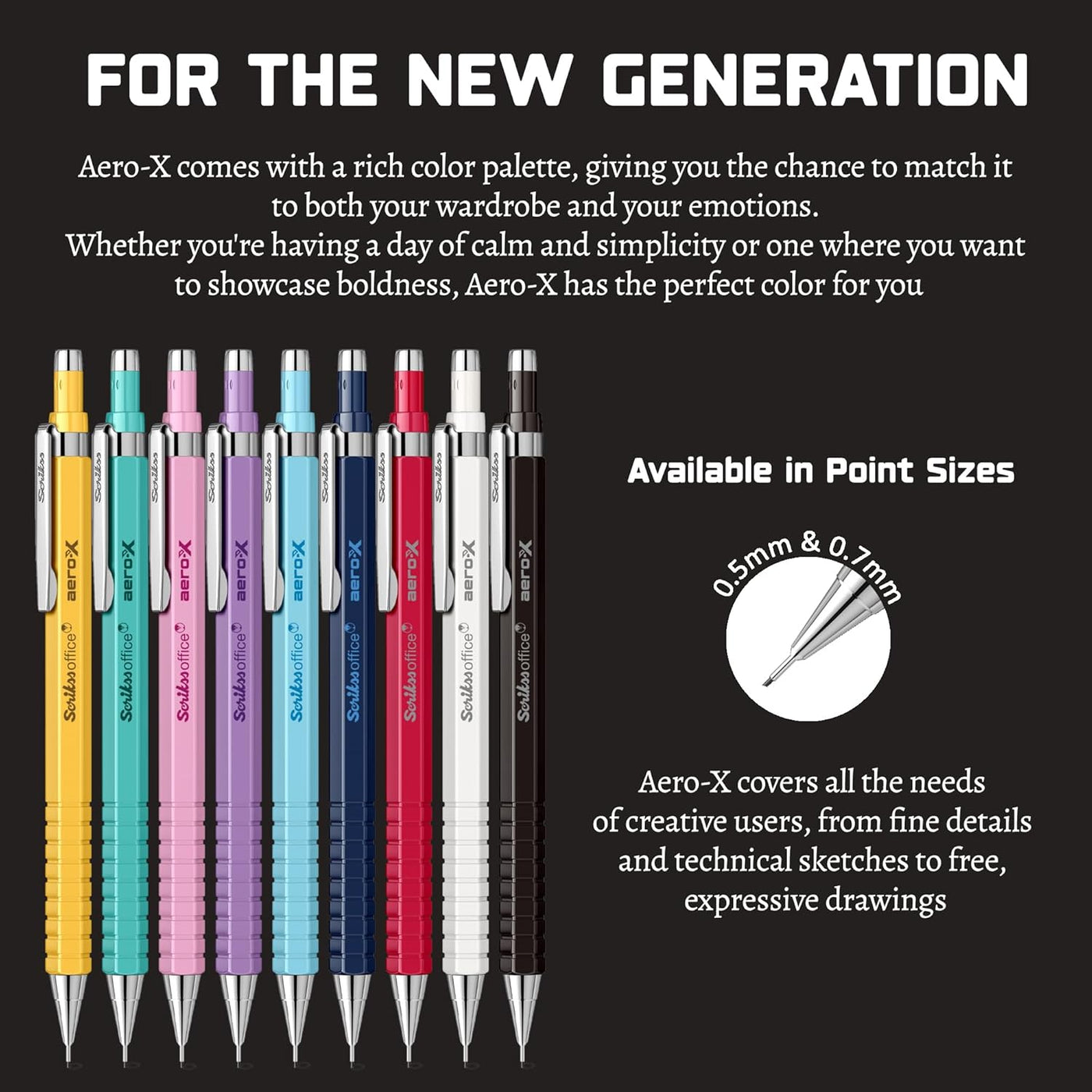 Scrikss | Aero-X | Mechanical Pencil | 0.7mm | Black