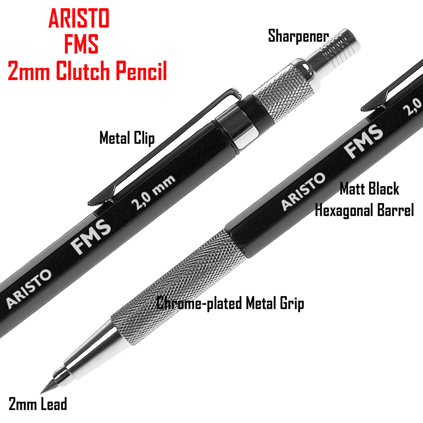 Aristo | Retractable Mechanical Pencil | Matt Black | FMS Series | 2.0mm