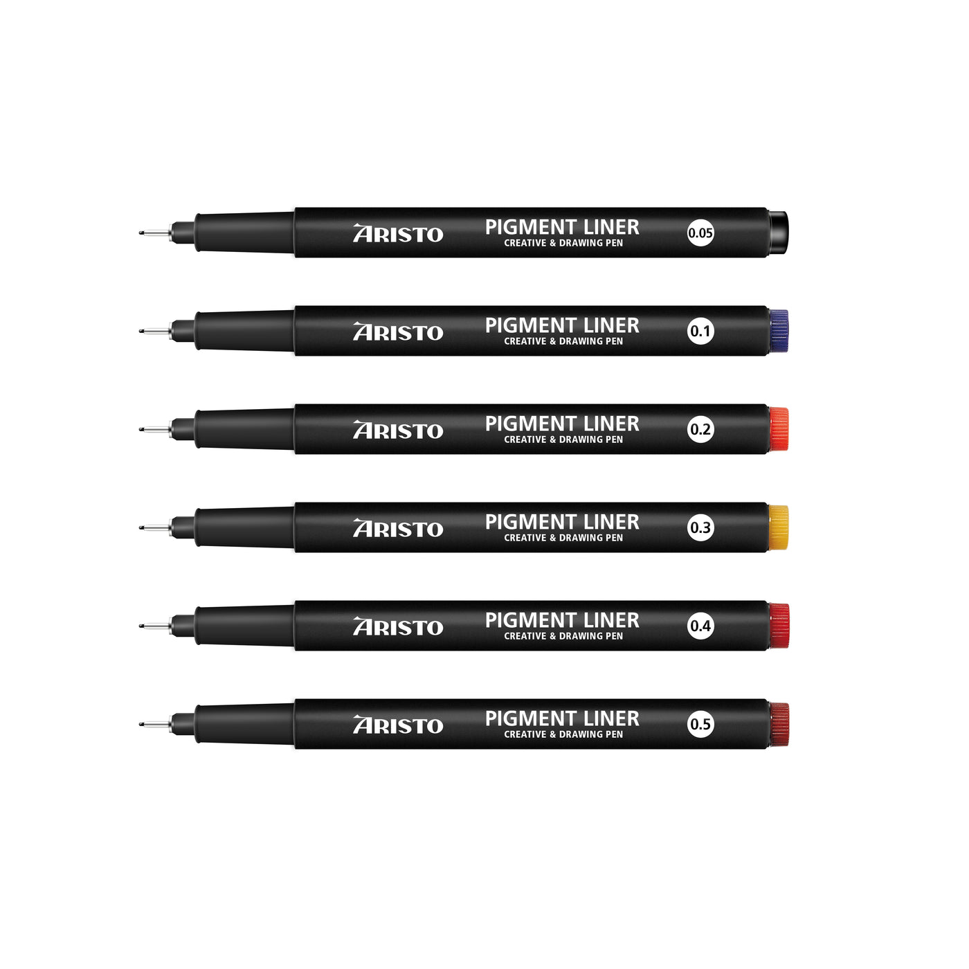 Aristo | Pigment Liner | 0.05, 0.1, 0.2, 0.3, 0.5, 0.8mm | Set of 6 pens