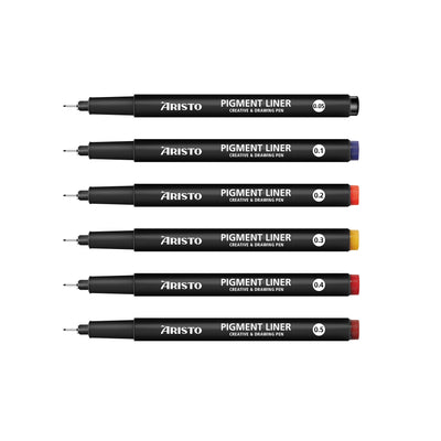Aristo | Pigment Liner | 0.05, 0.1, 0.2, 0.3, 0.5, 0.8mm | Set of 6 pens