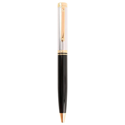 Arista | Ballpoint Pen | Black Barrel Chrome Cap With Gold Trim | With Gold Chrome Table Clock