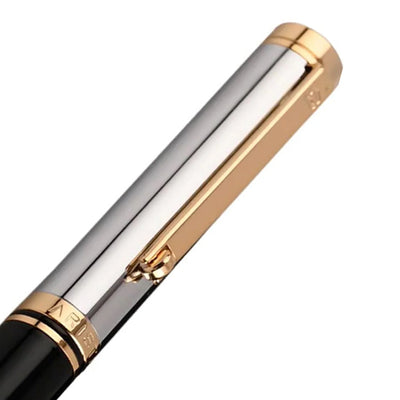 Arista | Ballpoint Pen | Black Barrel Chrome Cap With Gold Trim | With Gold Chrome Table Clock