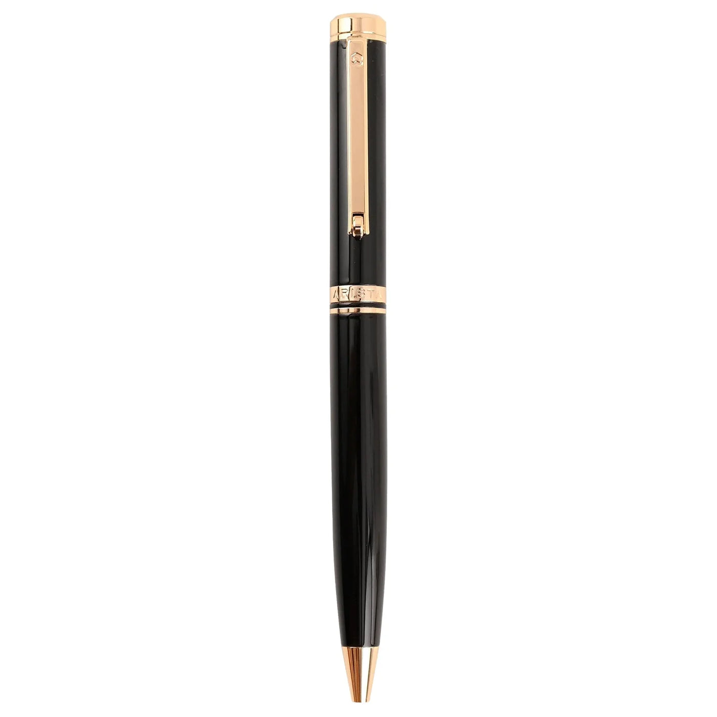 Arista | Ballpoint Pen | Black With Gold Trim | With Gold Chrome Table Clock