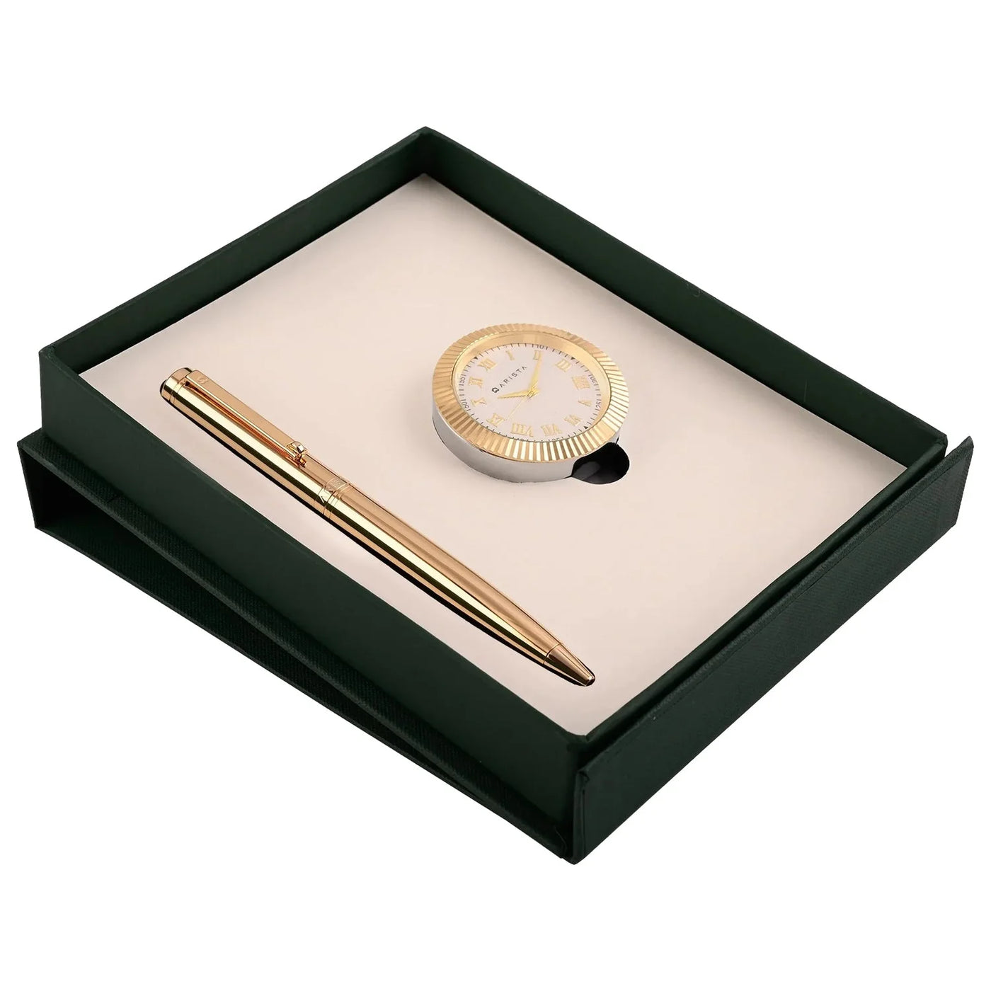 Arista | Ballpoint Pen | Full Gold | With Gold Table Clock With Pencil Mechanism