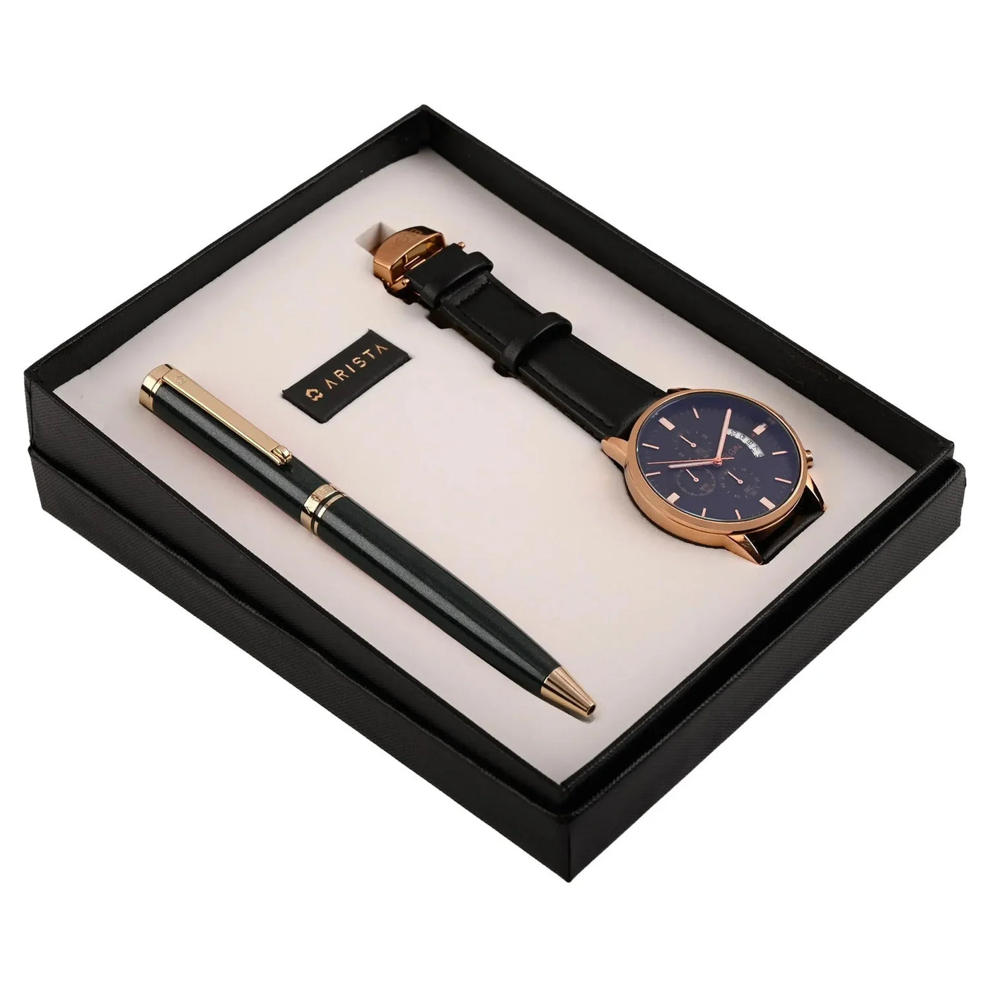 Arista | Ballpoint Pen | Black With Gold Trim | With Elgin Watch