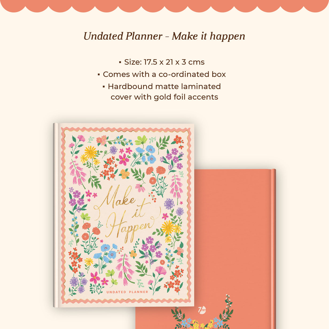 7mm Between the Lines | Annual Undated Planner | Make It Happen | Peach