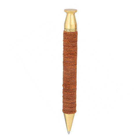 E+M King Cuio - Cognac Leather Rings and Brass Pen