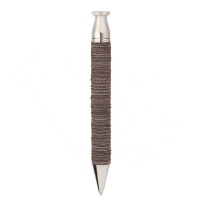 E+M King Cuio - Mocca Leather Rings and Nickel Plated Pen