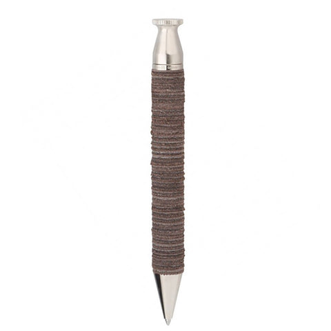 E+M King Cuio - Mocca Leather Rings and Nickel Plated Pen