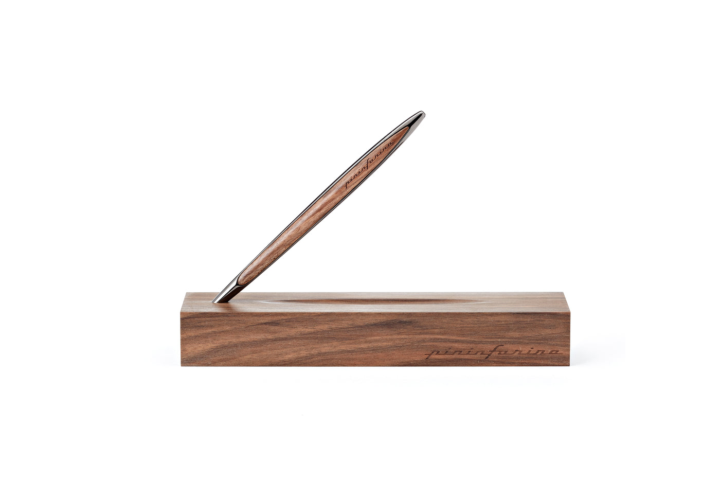 Pininfarina | Cambiano | Glossy Black | Classic Ethergraf Metal Alloy Nib | Solid Wood Desk Stand
