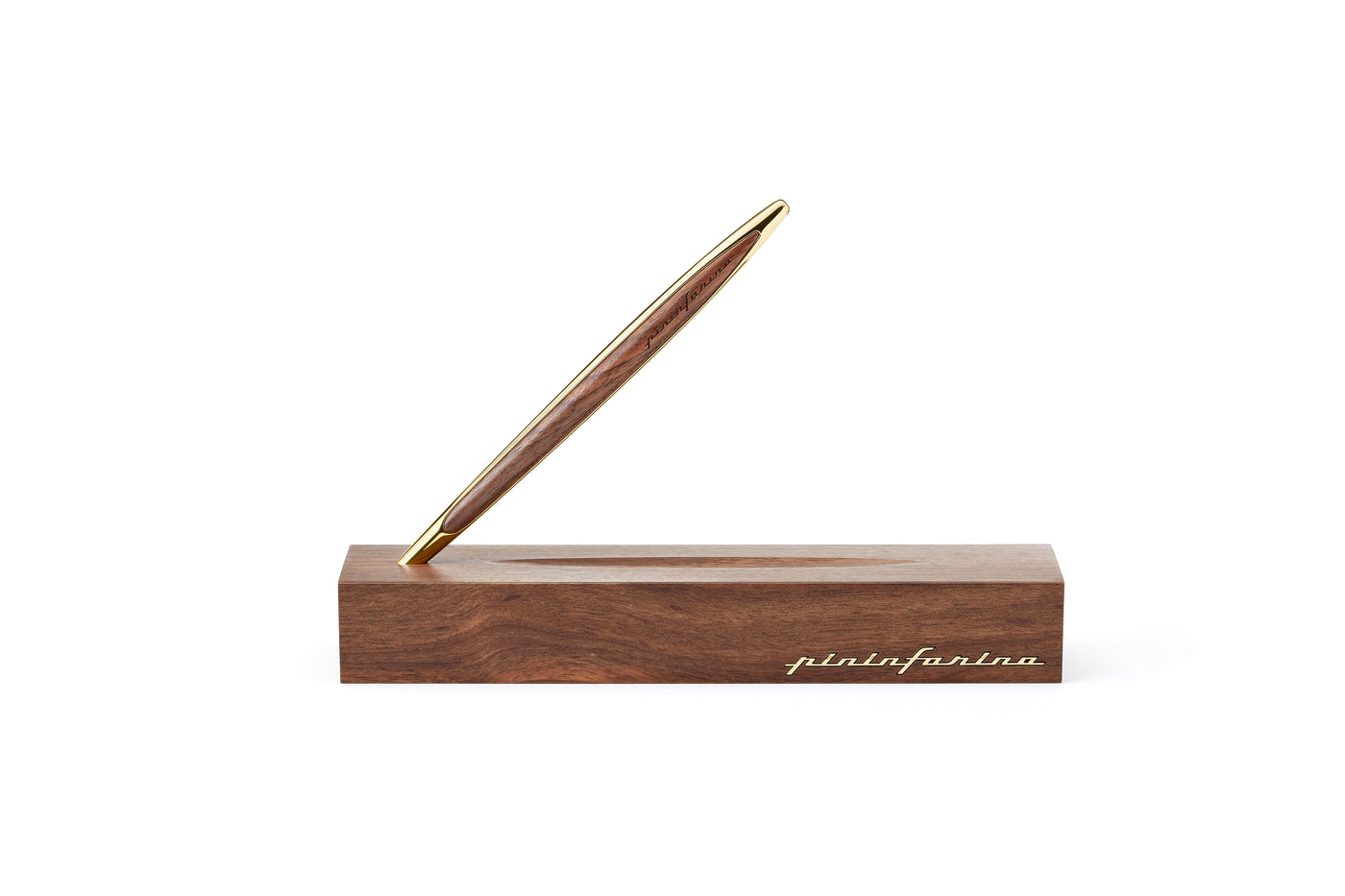 Pininfarina | Cambiano | Pale Gold | Classic Ethergraf metal alloy tip | Solid Wood Desk Stand