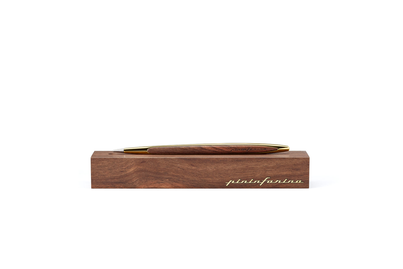 Pininfarina | Cambiano | Pale Gold | Classic Ethergraf metal alloy tip | Solid Wood Desk Stand
