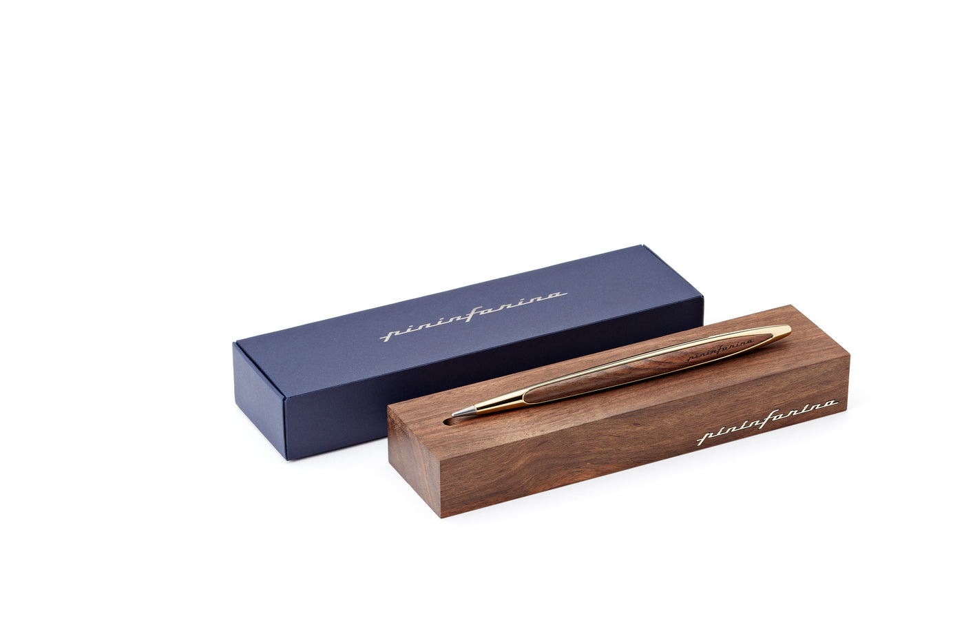 Pininfarina | Cambiano | Pale Gold | Classic Ethergraf metal alloy tip | Solid Wood Desk Stand