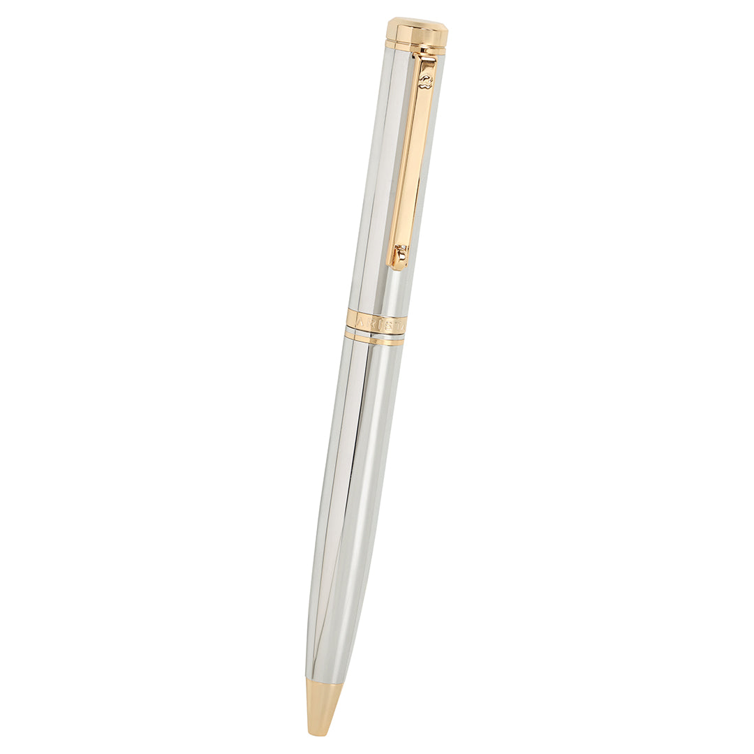 Arista | Ballpoint Pen | Chrome With Gold Trim | With Gold Table Clock