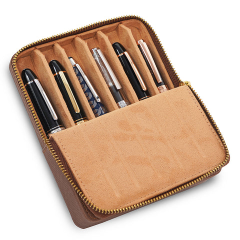 Arista | Pen Leatherette | Pen Case For 6 Pens Brown