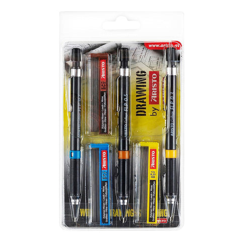 Aristo | Geocollege | Mechanical Pencil | Set of  3 | 0, 35/0.5/0.7Mm HB | Black