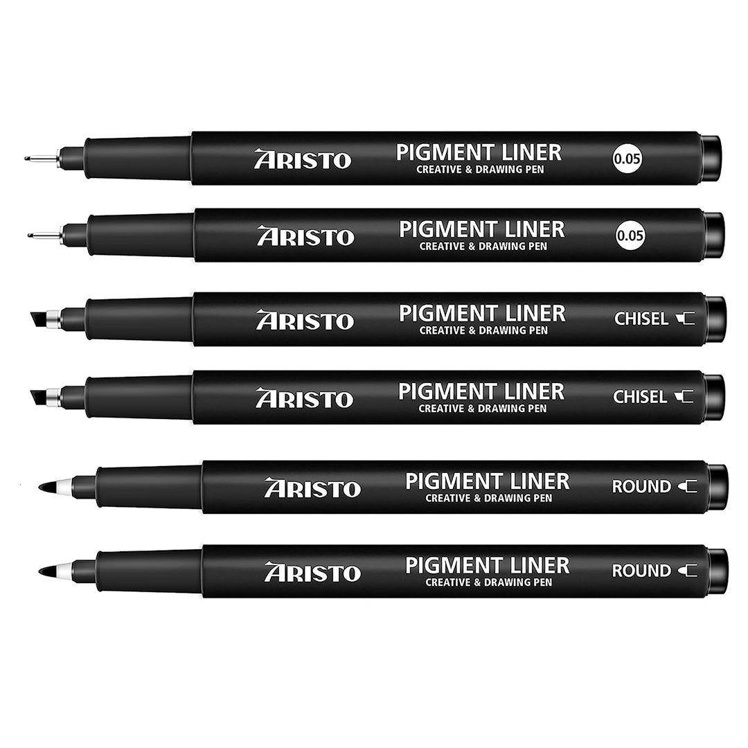 Aristo | Pigment Liner | 0.05/Round/Chisel | Set of 6 Pens