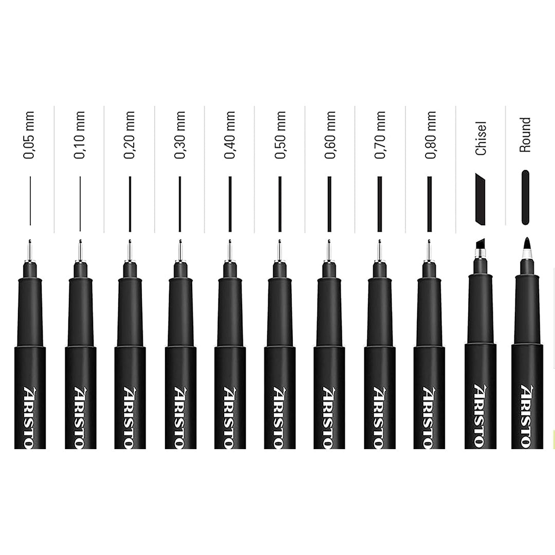 Aristo | Pigment Liner | Chisel Tip | Set of 6 Pens