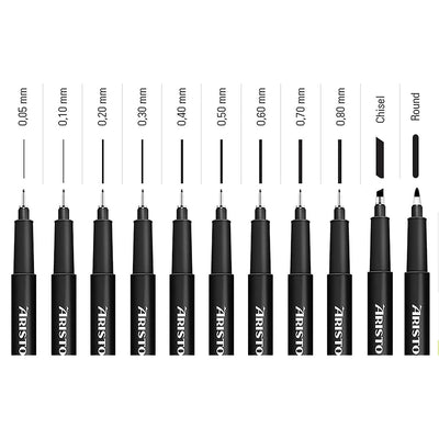 Aristo | Pigment Liner | Chisel Tip | Set of 6 Pens