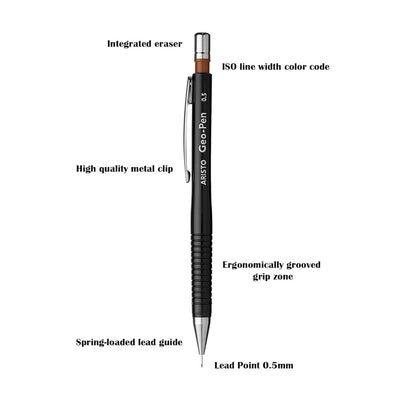 Aristo | Technical Drawing Pen | 0.1mm,0.2mm,0.3mm with 0.5mm Geo-pen | Mechanical Clutch Lead Pencil