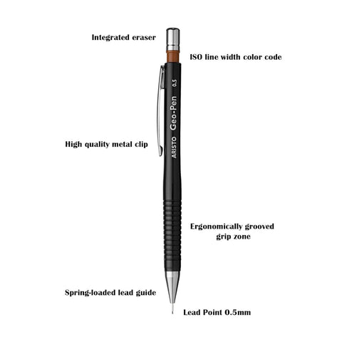 Aristo | Technical Drawing Pen | 0.1mm,0.2mm,0.3mm with 0.5mm Geo-pen | Mechanical Clutch Lead Pencil