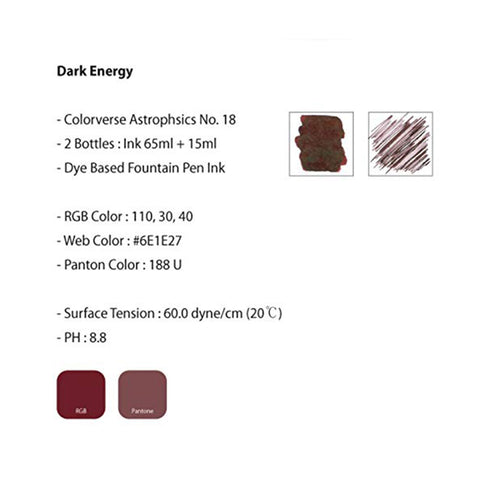 Colorverse Dark Energy - Dark Brown - Fountain Pen Ink 18 Astrophysics Series, Season 2, 65ml - 15ml - 2 Bottle Set, Dye-Based, Nontoxic, Made In Korea