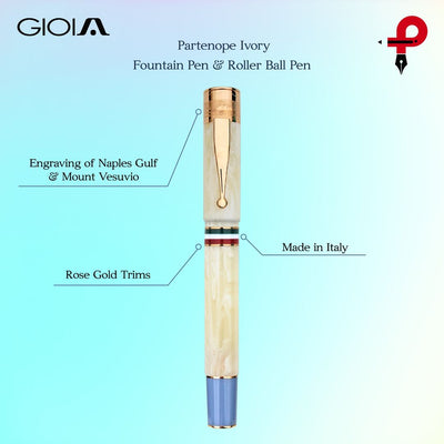 Gioia | Fountain Pen & Rollerball Pen | Partenope | Ivory Blue RGT