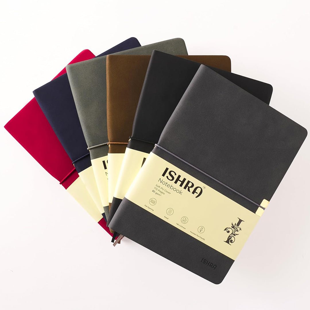 ISHRA A5 Size Ruled Notebook | Ideal Note Book Journal Diary for Work Office Writing Journaling Note Taking Travel | Red Soft Cover| 172 Pages | 80gsm | Fountain Pen Friendly Paper - penpencilink
