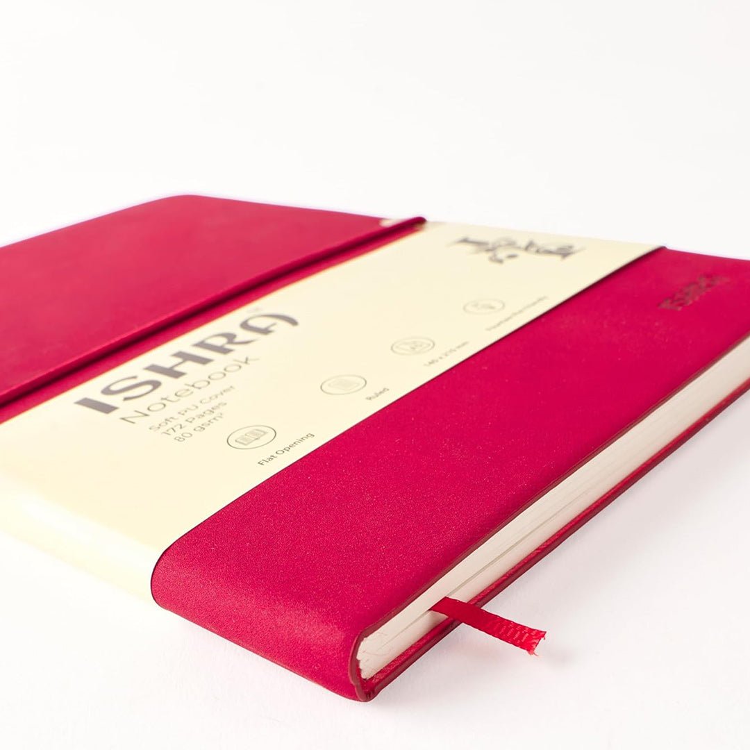 ISHRA A5 Size Ruled Notebook | Ideal Note Book Journal Diary for Work Office Writing Journaling Note Taking Travel | Red Soft Cover| 172 Pages | 80gsm | Fountain Pen Friendly Paper - penpencilink