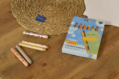 Jovi My First 6 Extra Thick Coloured Pencils for Children (12+ Months) with Sharpener – 4 - in - 1 Assorted Colours - penpencilink