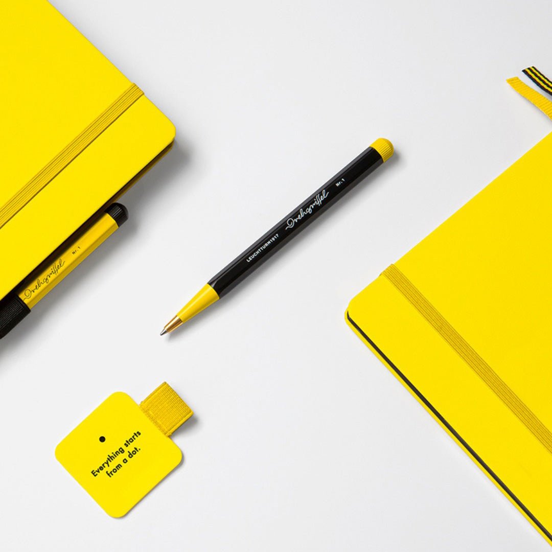 LEUCHTTURM1917 Ball Point Pen with Royal Blue Ink | Bauhaus Edition | Drehgriffel No. 1 | Black/Lemon | Twist Mechanism - penpencilink