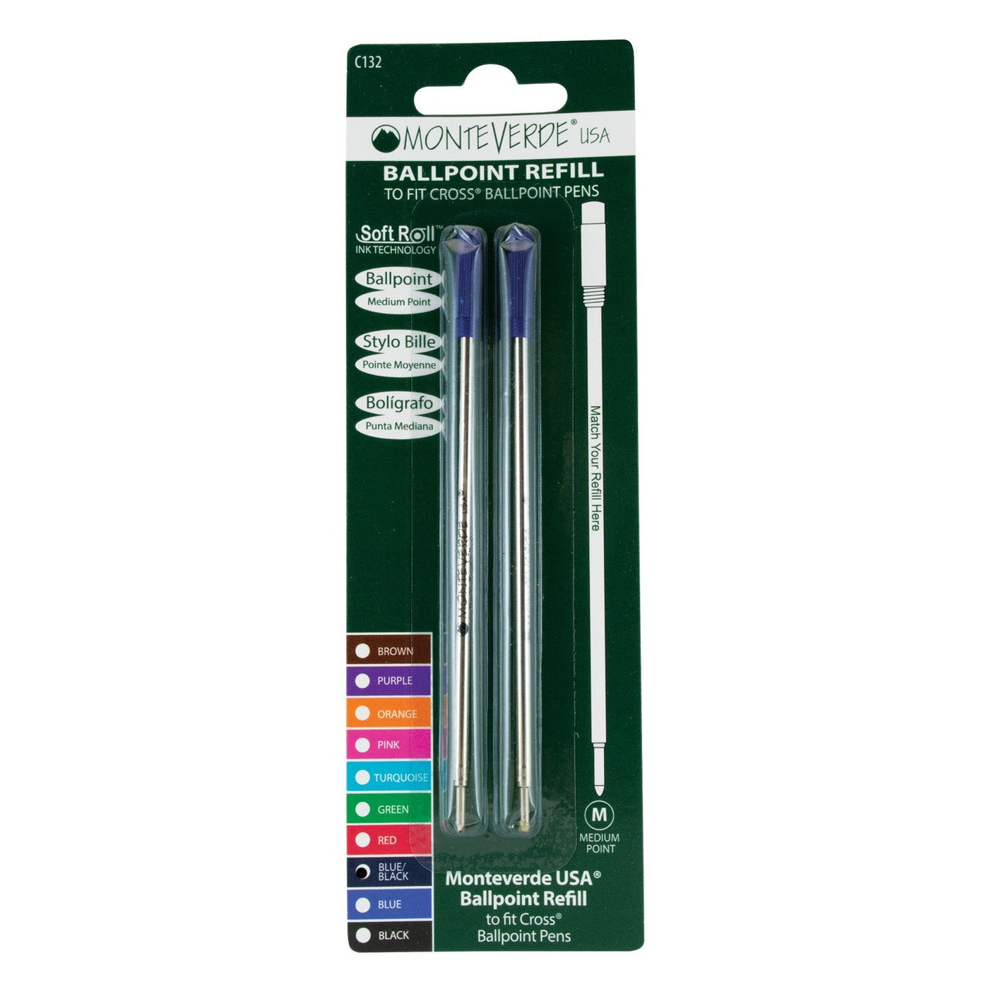 Monteverde Ball Pen Refill for Cross - Medium - Blue Black - Pack of 2 - penpencilink