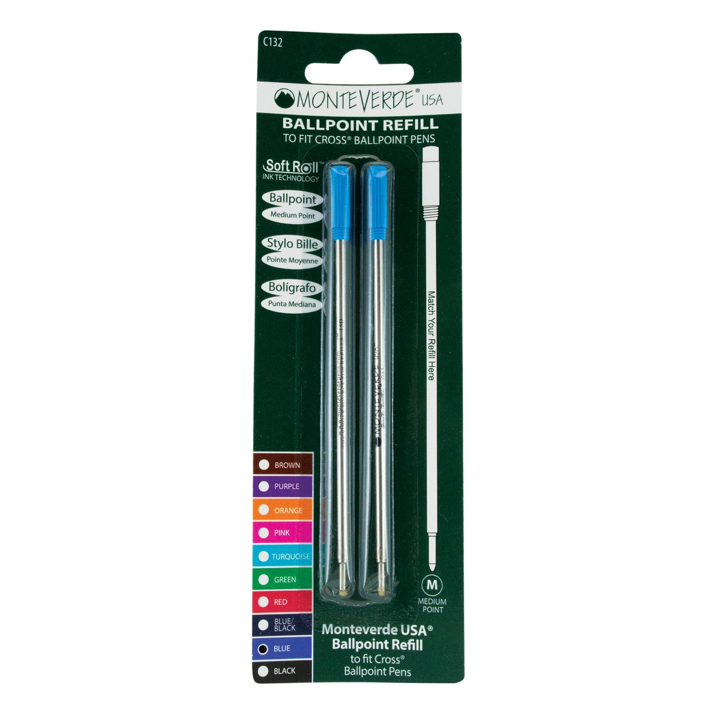 Monteverde Ball Pen Refill for Cross - Medium - Blue - Pack of 2 - penpencilink