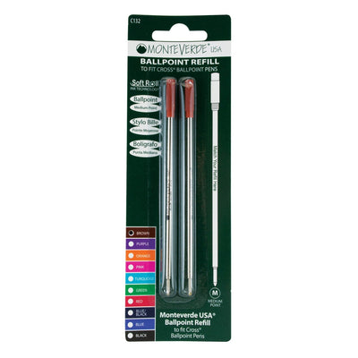 Monteverde Ball Pen Refill for Cross - Medium - Brown - Pack of 2 - penpencilink