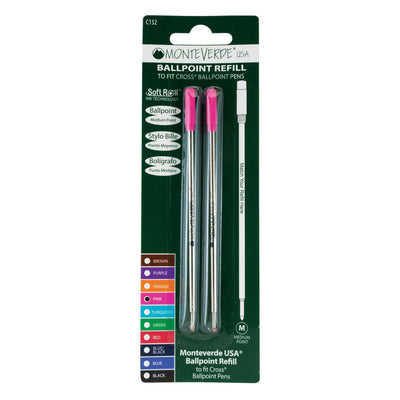 Monteverde Ball Pen Refill for Cross - Medium - Pink - Pack of 2 - penpencilink