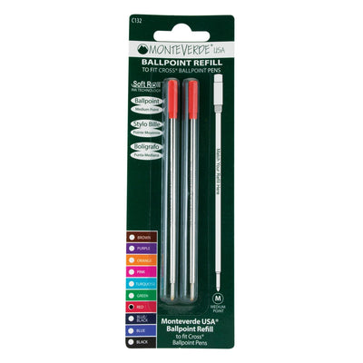 Monteverde Ball Pen Refill for Cross - Medium - Red - Pack of 2 - penpencilink
